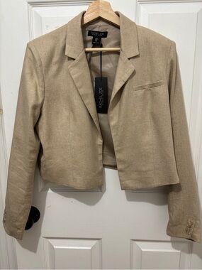 NWT Rachel Zoe Cropped Beige Linen-Blend Blazer